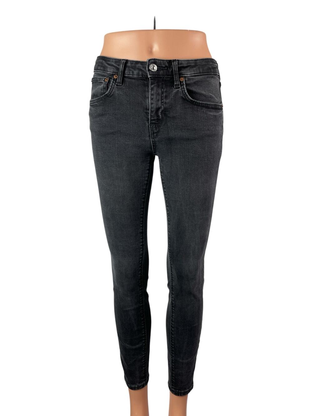 Zara Women's Black Washed Mid Rise Slim Fit Cropped Skinny Denim Jeans Size 6